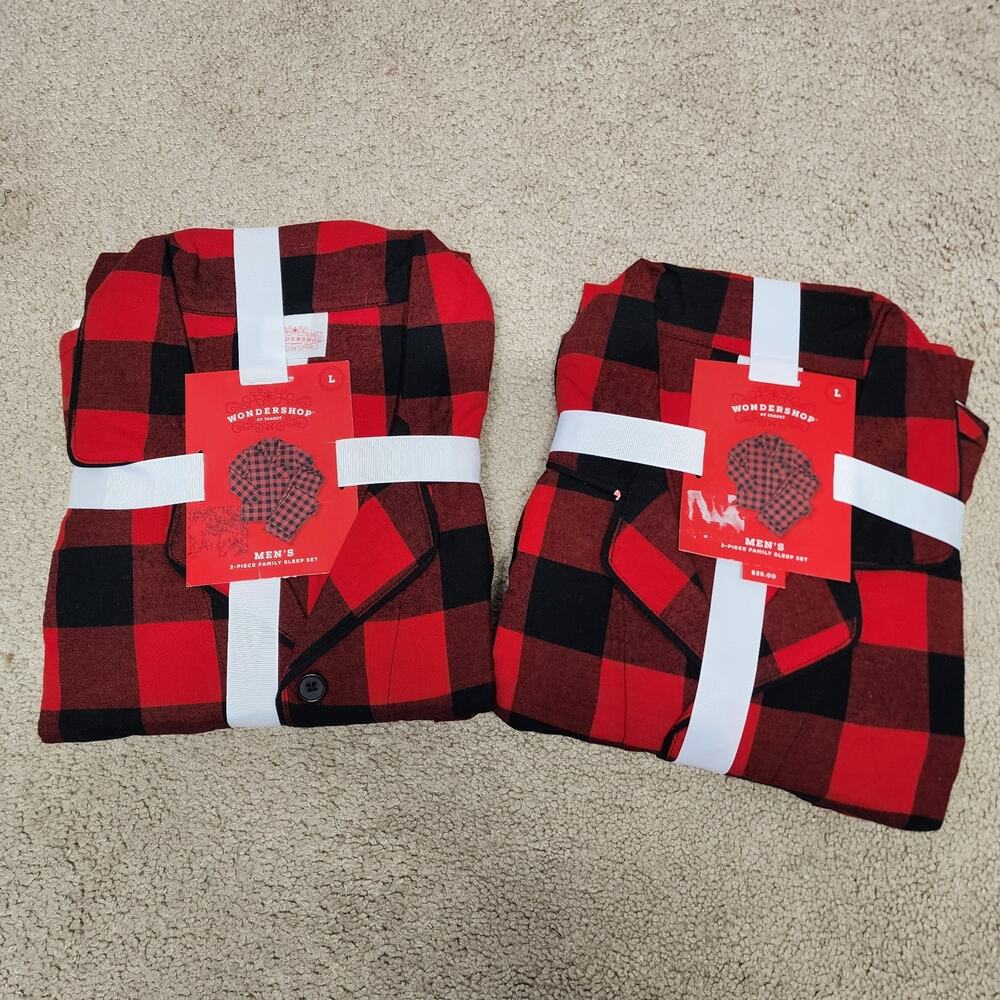 Wondershop Mens Flannel Pajama Set Red Buffalo Plaid Size L 100% Cotton Bundle